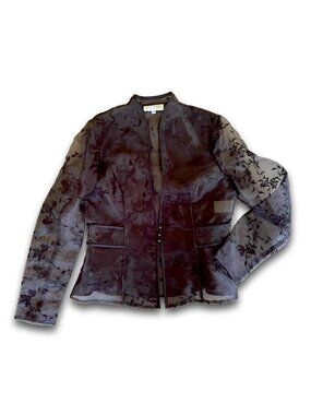 Vintage Y2K Ever Beauty Sheer Mesh Embroidered Jacket Blouse Black Whimsigoth 8